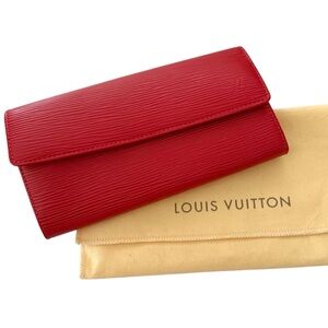 Louis Vuitton Epi Red Sarah Textured Leather Wallet Invisible Snap Closure